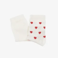 Petit Bateau Baby Girls Ivory & Red Heart Cotton Socks (2 Pack) Hot