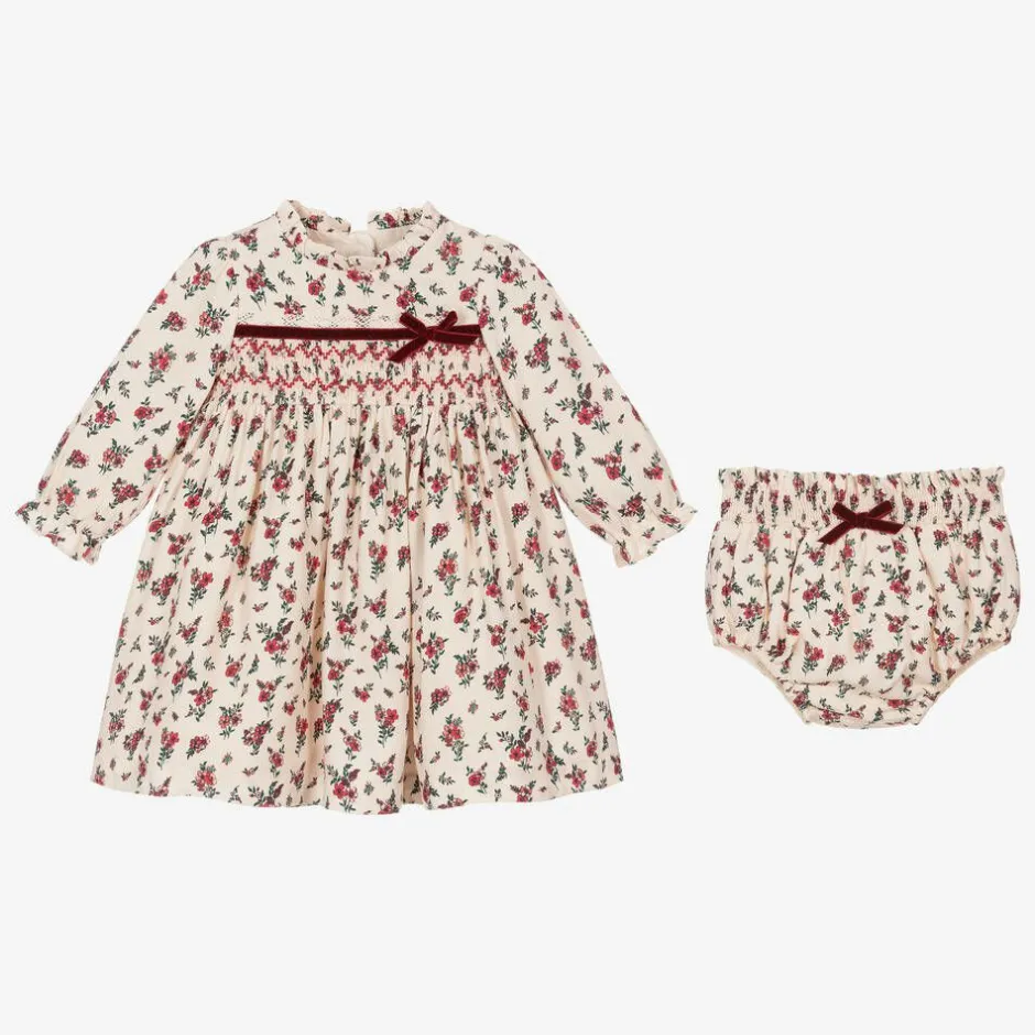 Beatrice amp; George Baby Girls Ivory & Red Smocked Floral Dress Sale