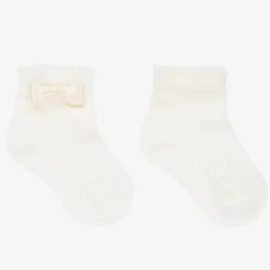 Story Loris Baby Girls Ivory Bow Socks Discount