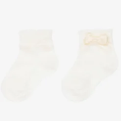 Story Loris Baby Girls Ivory Bow Socks Discount