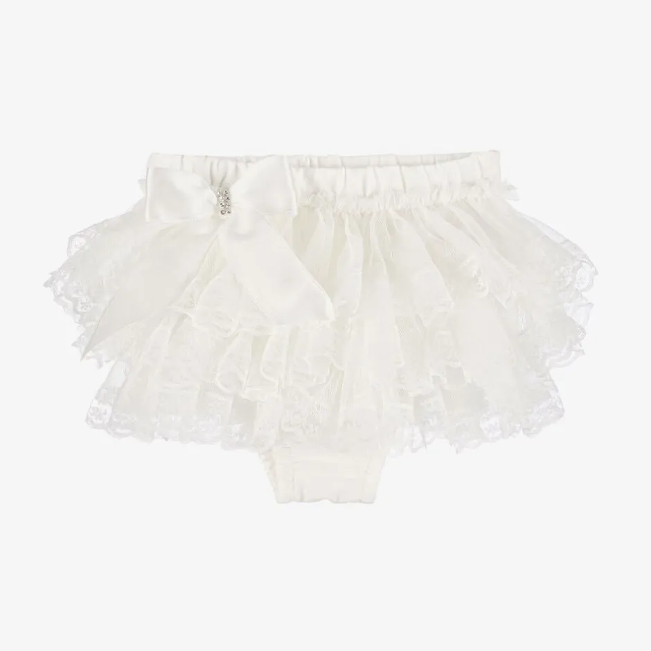 Beau KiD Baby Girls Ivory Cotton Bloomer Shorts