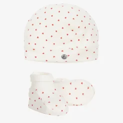Petit Bateau Baby Girls Ivory Cotton Hat & Booties Set Outlet