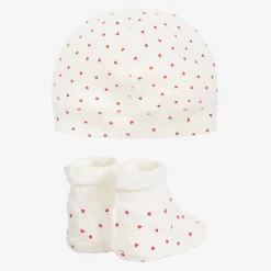 Petit Bateau Baby Girls Ivory Cotton Hat & Booties Set Outlet