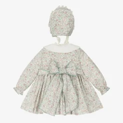 Abuela Tata Baby Girls Ivory Floral Print Cotton Dress Set New