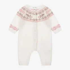 Tartine et Chocolat Baby Girls Ivory Floral Wool & Cashmere Romper New