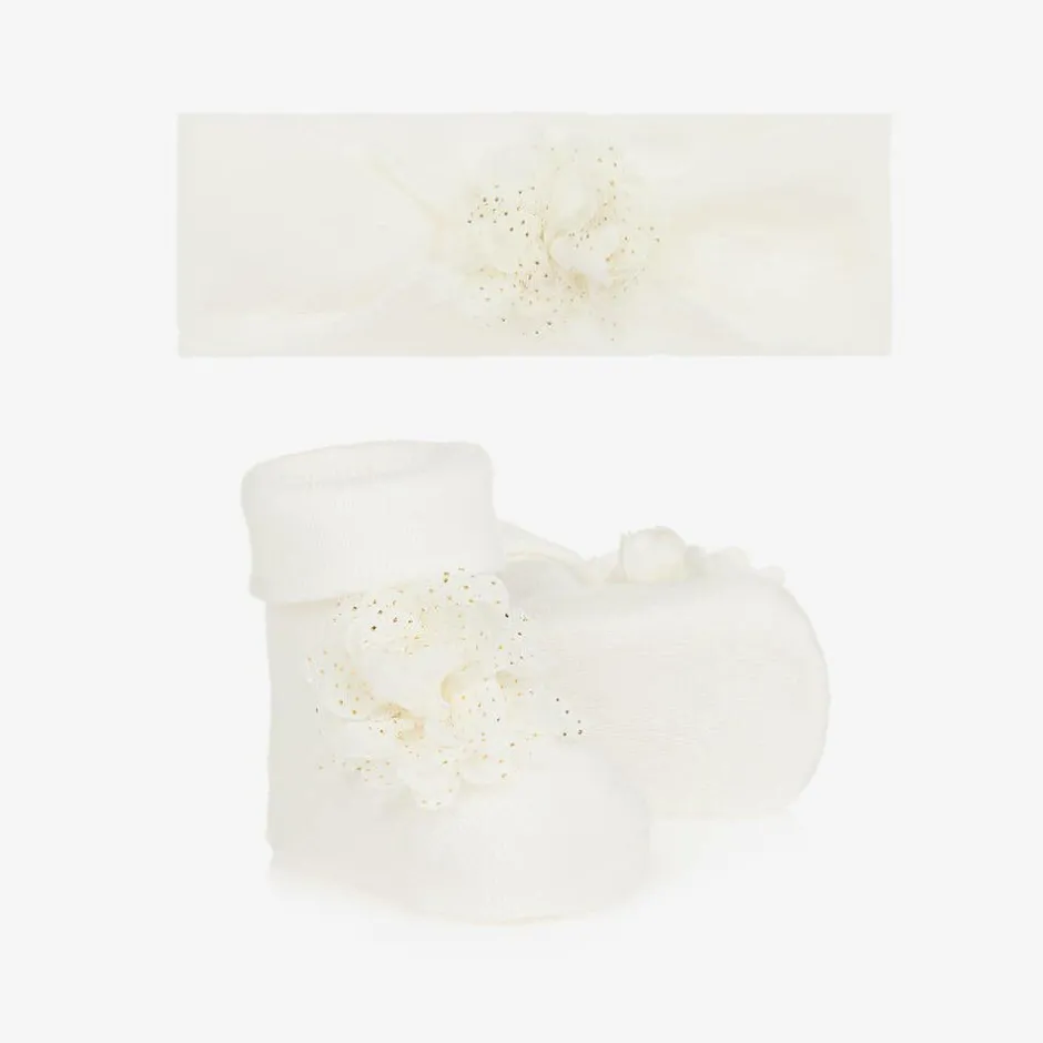 Mayoral Newborn Baby Girls Ivory Headband & Booties Set Sale