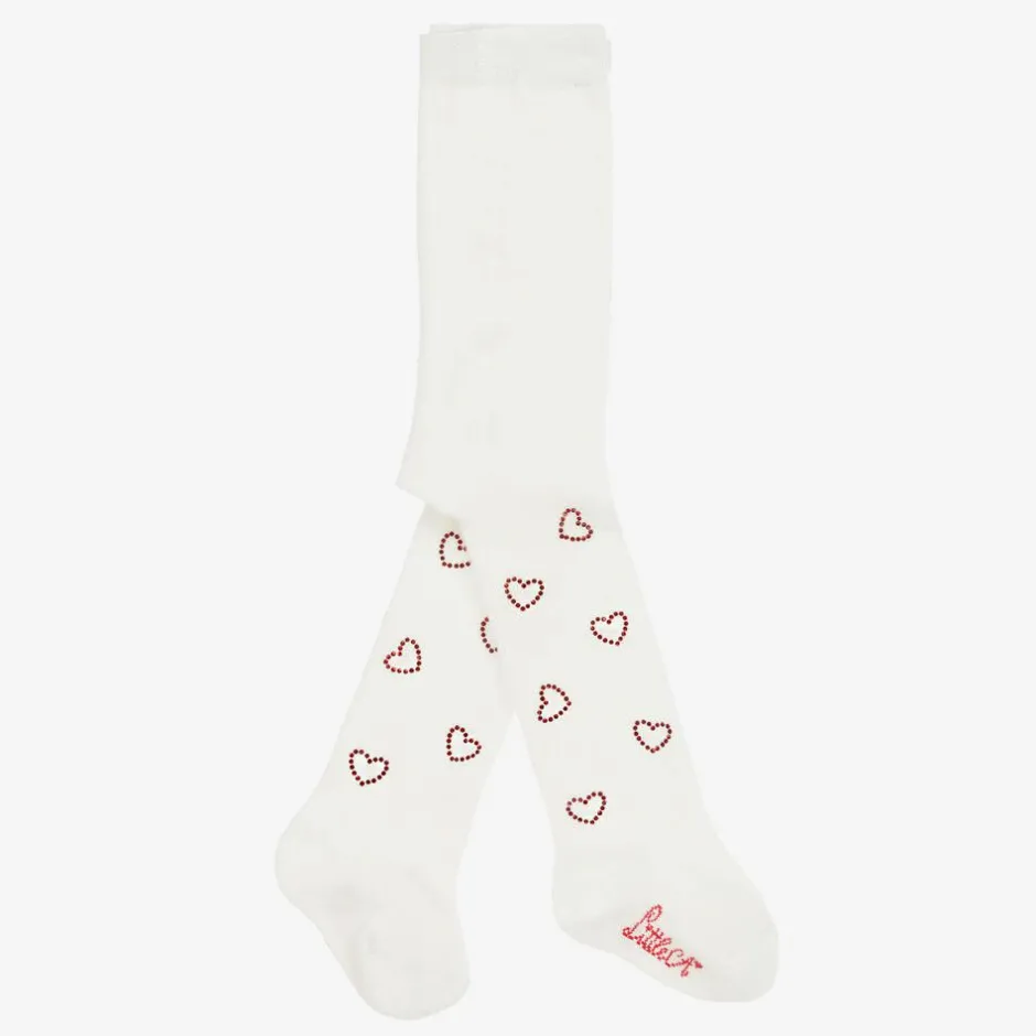 A Dee Baby Girls Ivory Knit Heart Tights