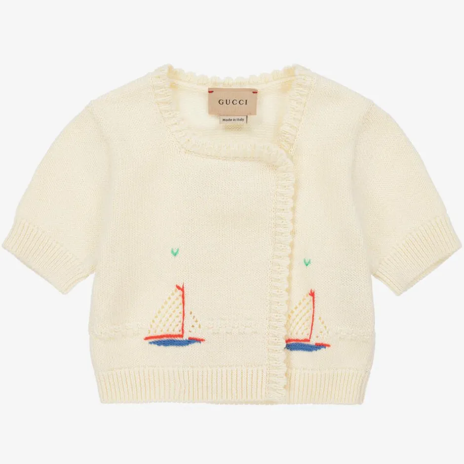 Gucci Baby Girls Ivory Knitted Boat Cardigan Discount