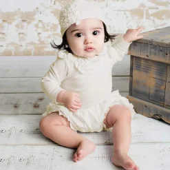 Lemon Loves Layette Baby Girls Ivory Pima Cotton Hat Eggnog