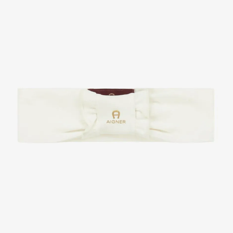 AIGNER Baby Girls Ivory Pima Cotton Bow Headband New