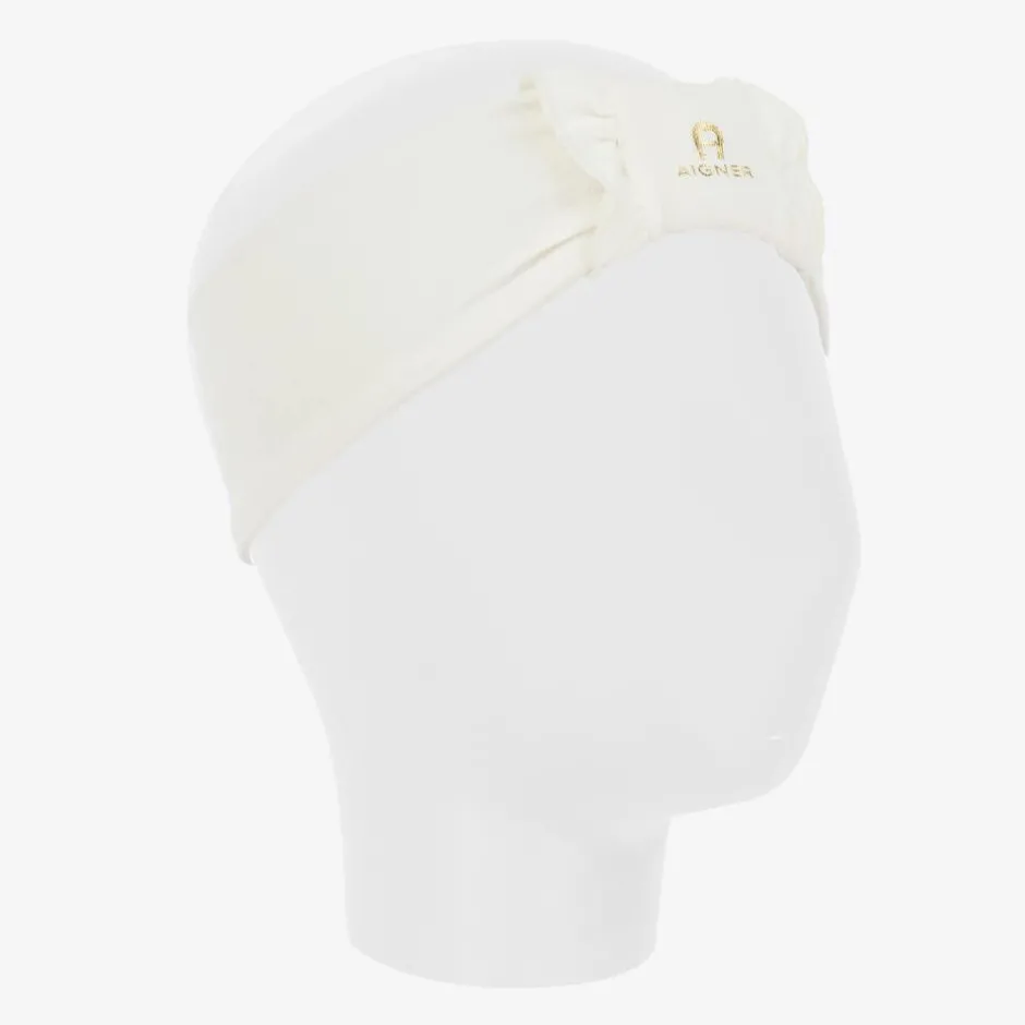 AIGNER Baby Girls Ivory Pima Cotton Bow Headband New