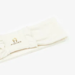 AIGNER Baby Girls Ivory Pima Cotton Bow Headband New