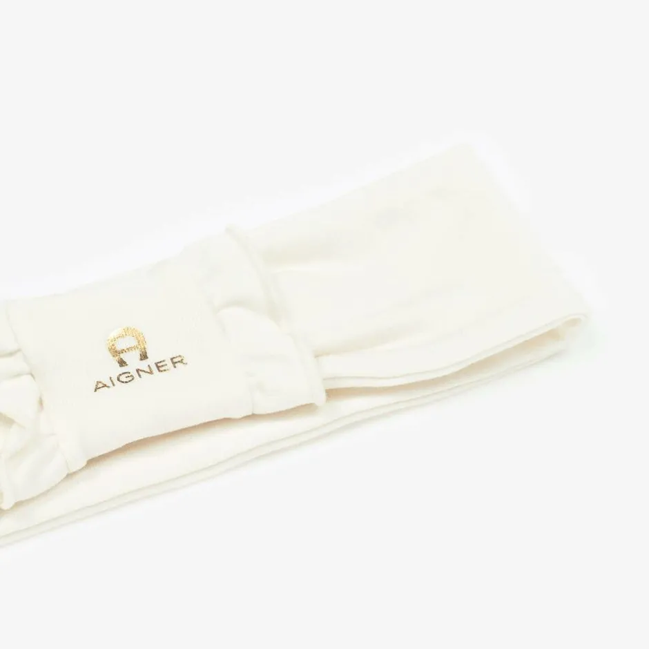 AIGNER Baby Girls Ivory Pima Cotton Bow Headband New