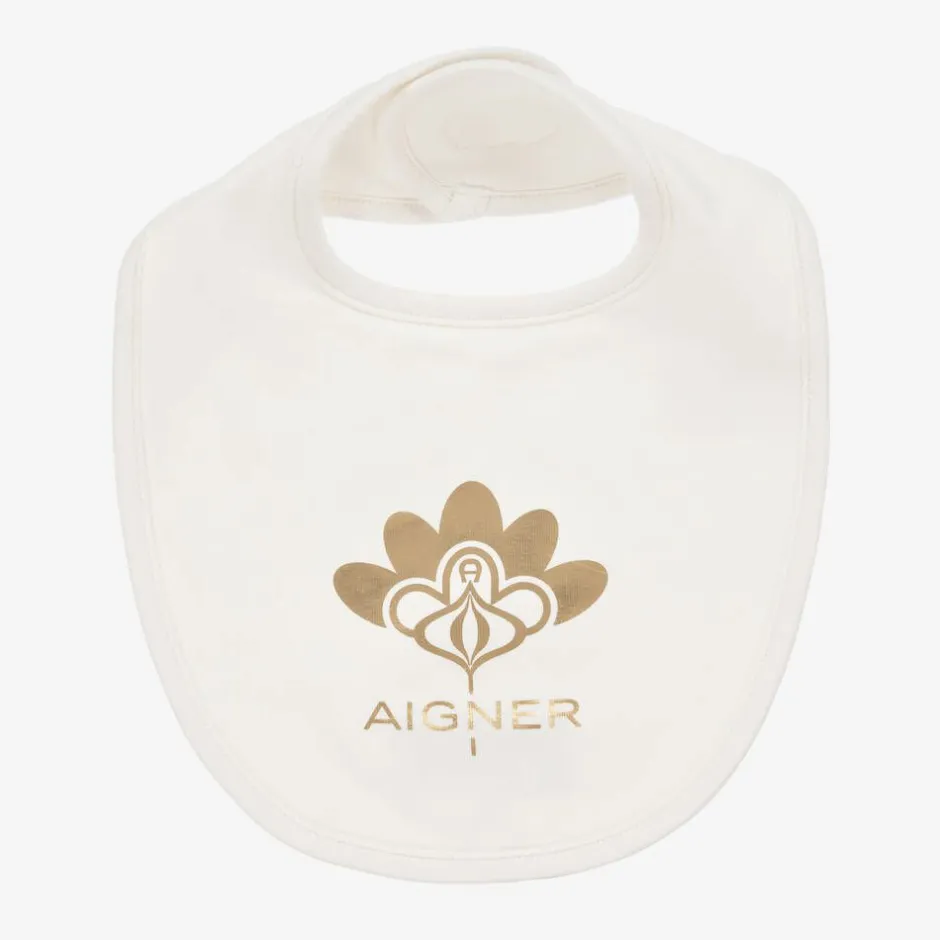 AIGNER Baby Girls Ivory Pima Cotton Bib Outlet