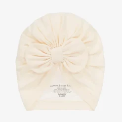 Lemon Loves Layette Baby Girls Ivory Pima Cotton Hat Eggnog