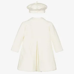 Emile et Rose Baby Girls Ivory Velour Coat & Hat Set