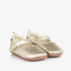 Tip Toey Joey Baby Girls Metallic Gold Leather Shoes