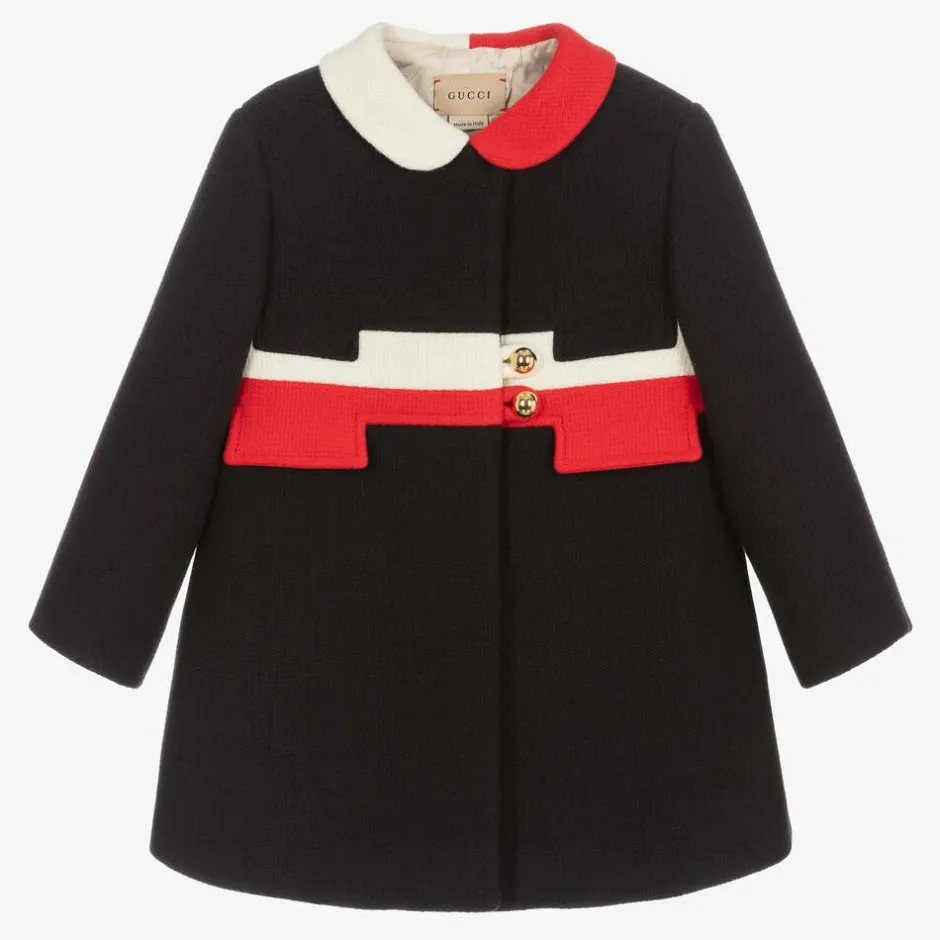 Gucci Baby Girls Navy Blue Wool Coat Best