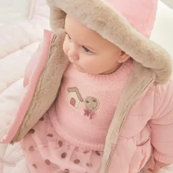 Mayoral Baby Girls Pink & Beige Reversible Coat Outlet