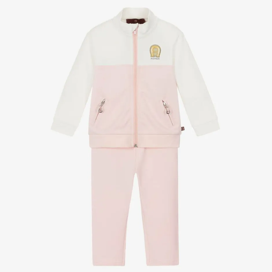 AIGNER Baby Girls Pink & Ivory Cotton Tracksuit Online