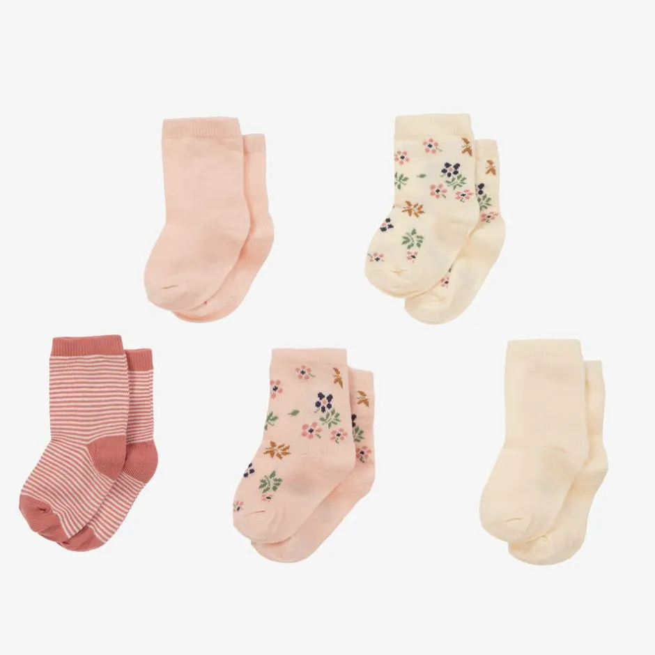 Petit Bateau Baby Girls Pink & Ivory Cotton Socks (5 Pack) Online