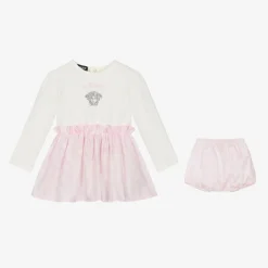 Versace Baby Girls Pink & White Cotton Dress Hot