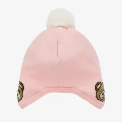 Moschino Baby Baby Girls Pink Cotton & Wool Knit Hat Clearance