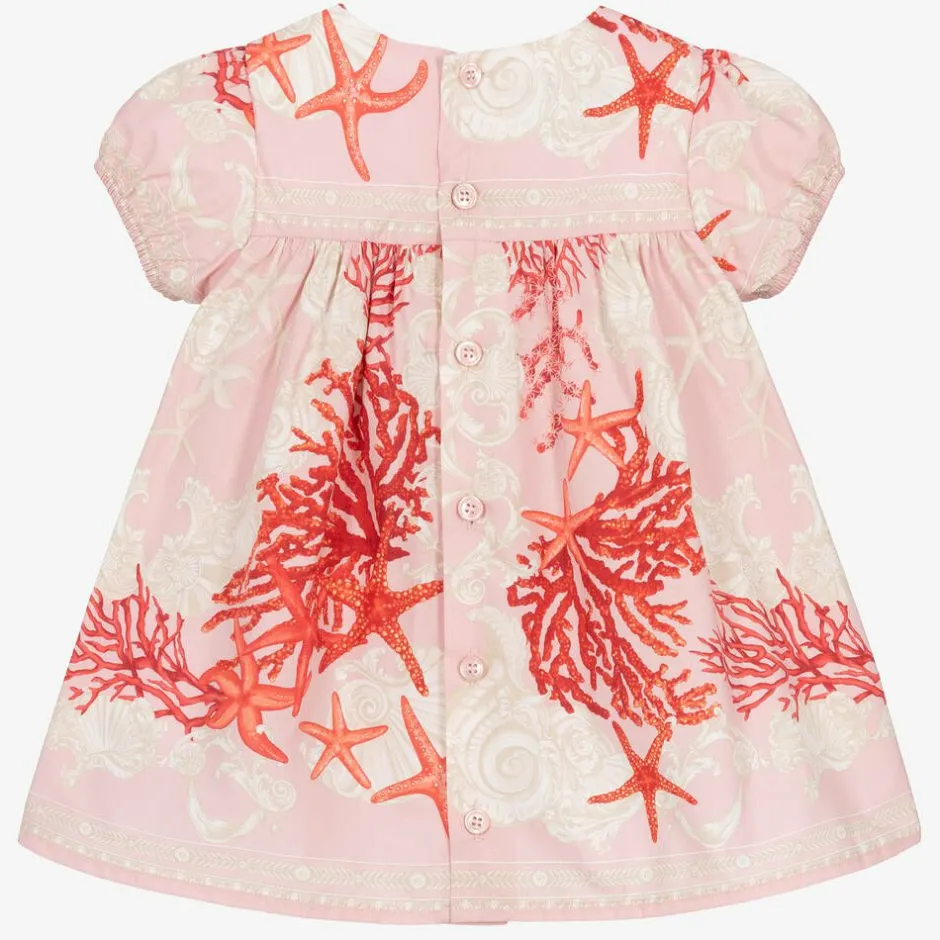 Versace Baby Girls Pink Cotton Barocco Sea Dress Clearance