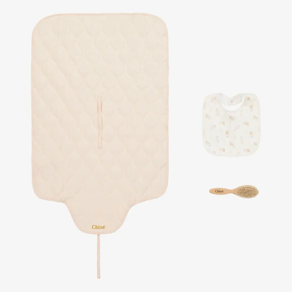 Chloé Baby Girls Pink Cotton Changing Mat Gift Set
