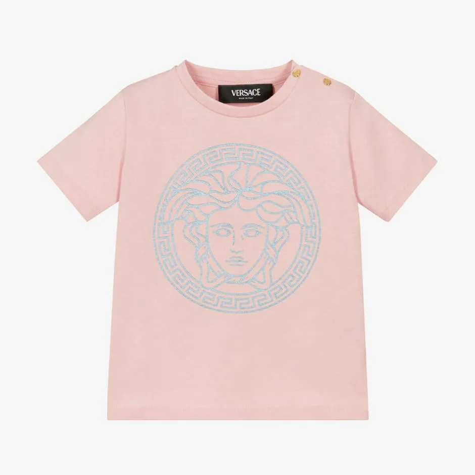 Versace Baby Girls Pink Cotton Medusa T-Shirt Discount