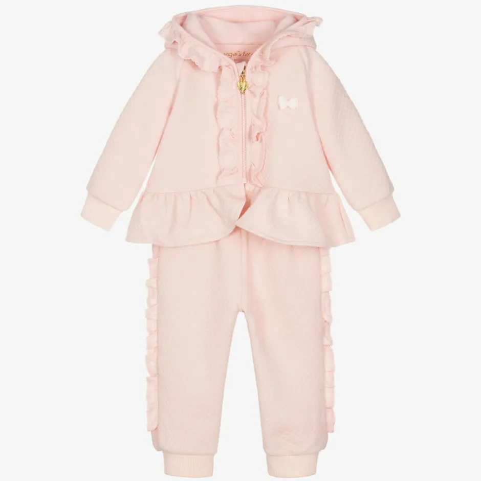 Angels Face Baby Girls Cotton Ruffle Tracksuit Pink Clearance