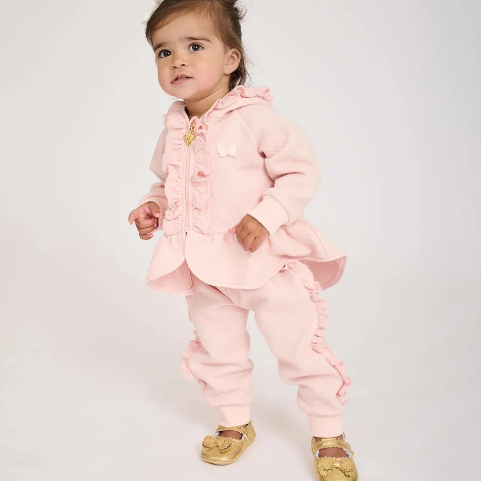 Angels Face Baby Girls Cotton Ruffle Tracksuit Pink Clearance