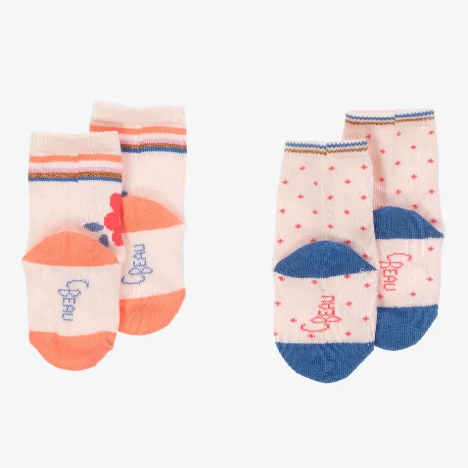 Carrément Beau Baby Girls Pink Cotton Socks (2 Pack) Discount