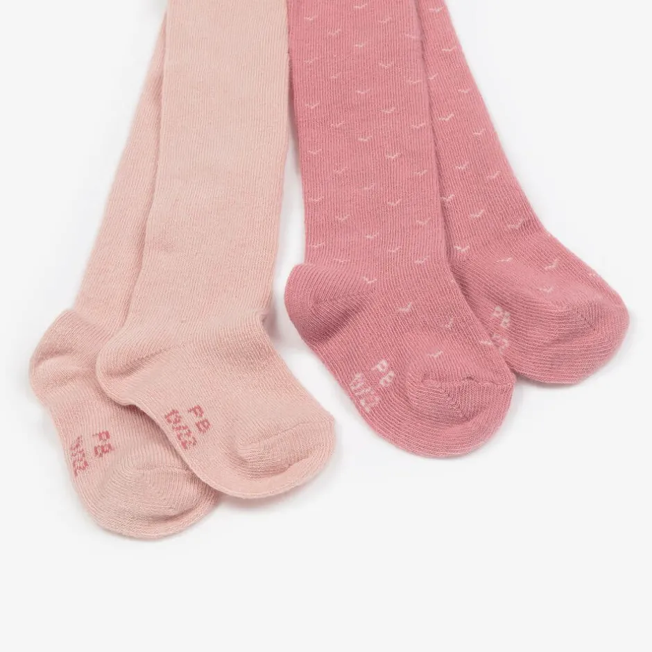 Petit Bateau Baby Girls Pink Cotton Tights (2 Pack) Discount