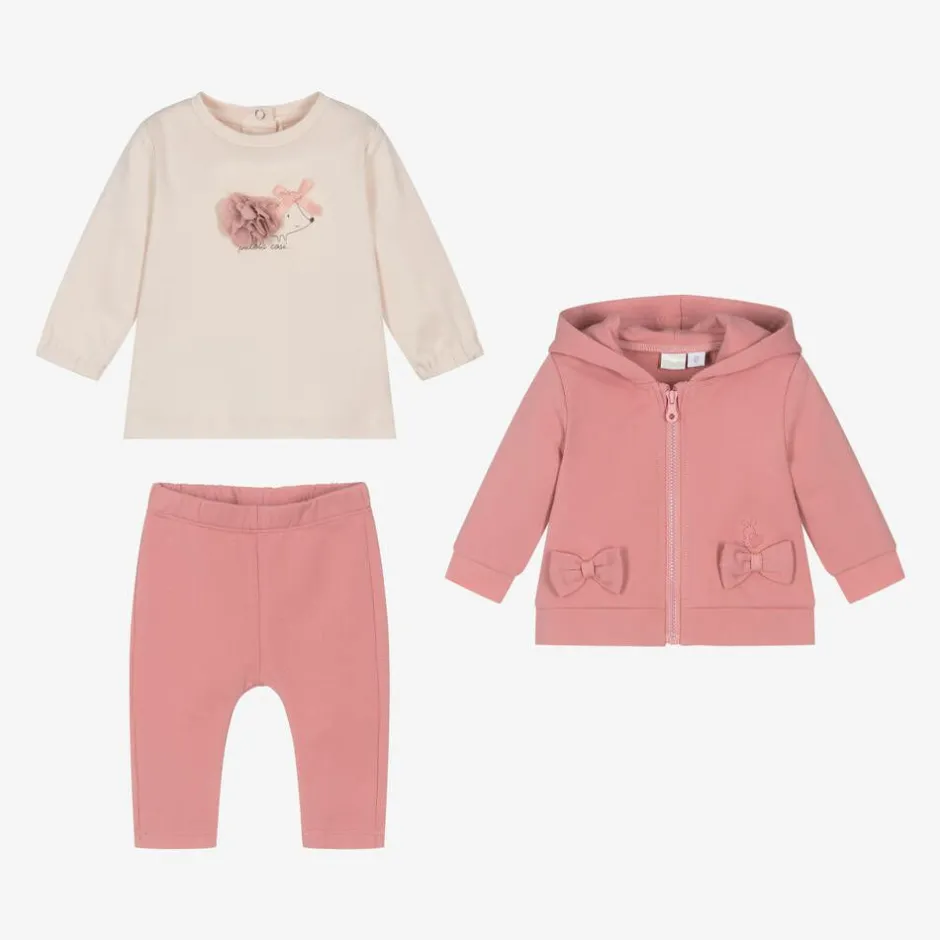 iDO Mini Baby Girls Pink Cotton Tracksuit Set New