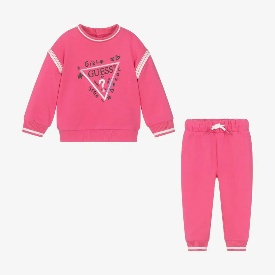 Guess Baby Girls Pink Cotton Triangle Tracksuit Clearance