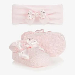 Story Loris Baby Girls Pink Headband & Booties Gift Set Clearance