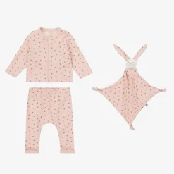 Petit Bateau Baby Girls Pink Heart Organic Cotton Trouser Set