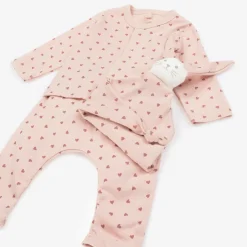 Petit Bateau Baby Girls Pink Heart Organic Cotton Trouser Set