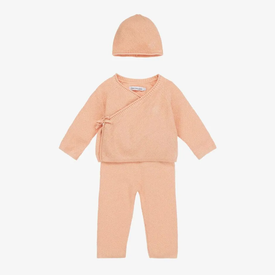 Calvin Klein Baby Girls Pink Waffle Knit Babysuit Gift Set Sale