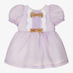 Hucklebones London Baby Girls Purple Crêpe Bows Dress Clearance