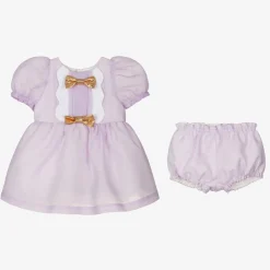 Hucklebones London Baby Girls Purple Crêpe Bows Dress Clearance