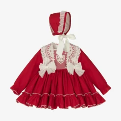 Abuela Tata Baby Girls Red Cotton & Lace Dress Set Best