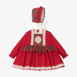 Abuela Tata Baby Girls Red Cotton Tartan Dress Set Sale