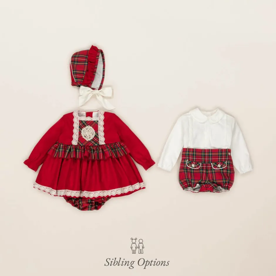 Abuela Tata Baby Girls Red Cotton Tartan Dress Set Sale