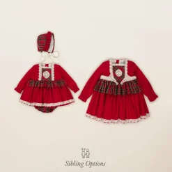 Abuela Tata Baby Girls Red Cotton Tartan Dress Set Sale