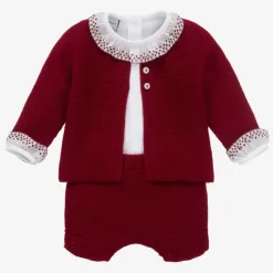 Babidu Baby Girls Red Knitted Shorts Set Online