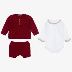 Babidu Baby Girls Red Knitted Shorts Set Online