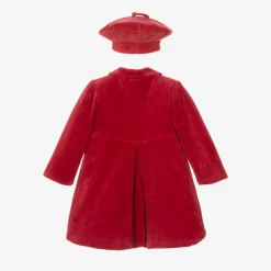 Emile et Rose Baby Girls Red Velour Coat & Hat Set Clearance