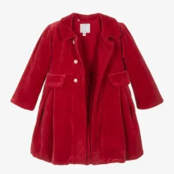 Emile et Rose Baby Girls Red Velour Coat & Hat Set Clearance